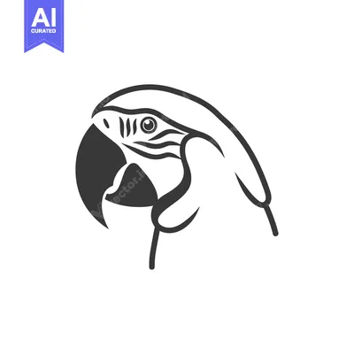 Black and White Illustration of a Parrot's Head