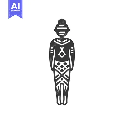 Aset desain premium: Black and White Illustration of a Person in Traditional Clothing