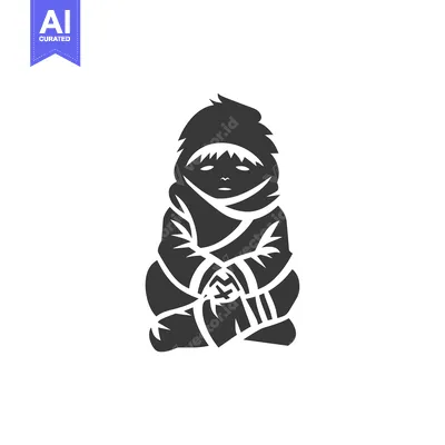 Aset desain premium: Black and white illustration of a person sitting with their legs cross