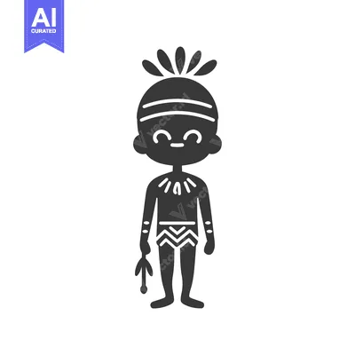 Aset desain premium: Black and white illustration of a person wearing traditional clothing