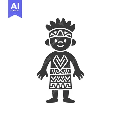 Aset desain premium: Black and White Illustration of a Person Wearing Traditional Clothing