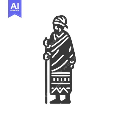 Aset desain premium: Black and white illustration of a person wearing traditional clothing