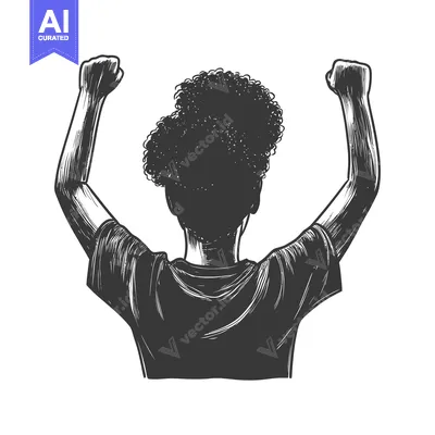 Popular premium asset: Black and White Illustration of a Person with Afro Hair Raising Their