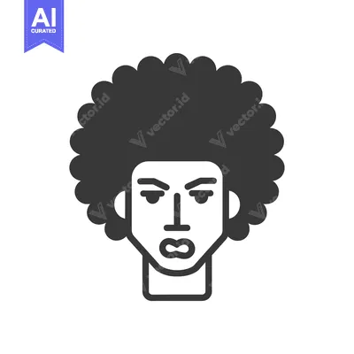 Popular premium asset: Black and White Illustration of a Person with an Afro and a Serious Ex