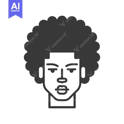Aset premium populer: Black and white illustration of a person with an afro hairstyle