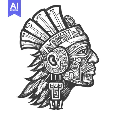 Premium design asset: Black and White Illustration of a Person with Elaborate Headwear