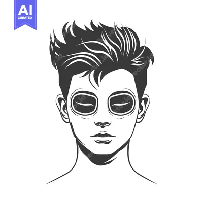 Aset premium populer: Black and White Illustration of a Person with Spiky Hair and Sunglasse