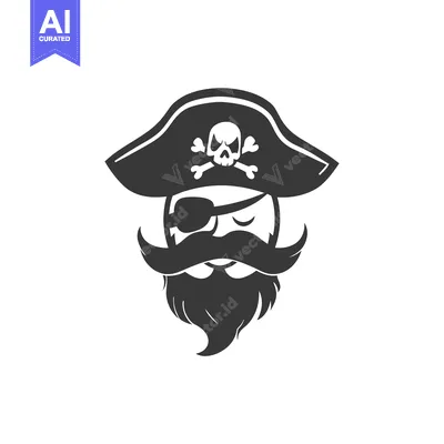 Aset desain premium: Black and White Illustration of a Pirate's Head
