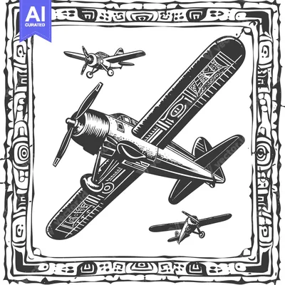 Aset premium populer: Black and White Illustration of a Plane Flying