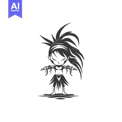 Aset desain premium: Black and White Illustration of a Polynesian Woman with Spiky Hair