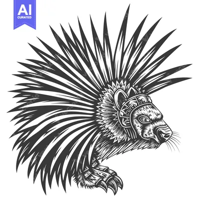 Aset premium populer: Black and White Illustration of a Porcupine with Spikes