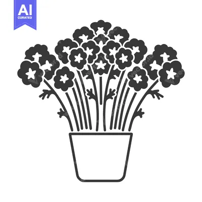 Aset desain premium: Black and White Illustration of a Potted Flower Bouquet