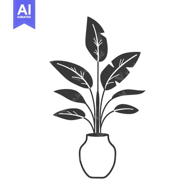 Aset premium populer: Black and white illustration of a potted plant with leaves