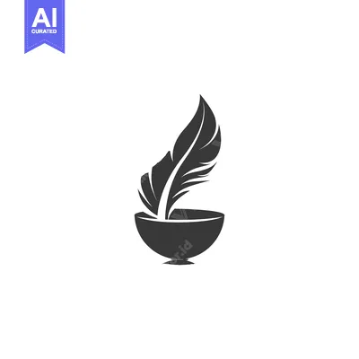 Aset premium populer: Black and White Illustration of a Quill Pen in a Bowl
