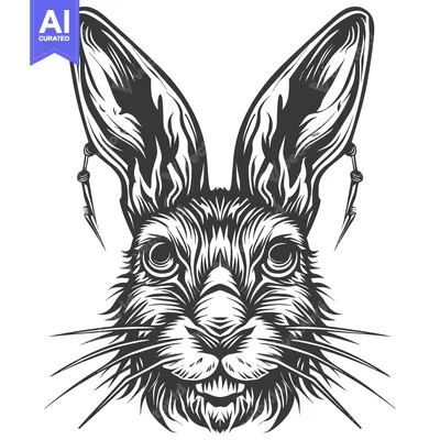 Aset premium populer: Black and White Illustration of a Rabbit's Face