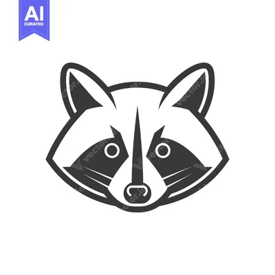 Aset desain premium: Black and White Illustration of a Raccoon's Face