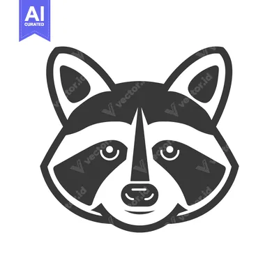 Aset desain premium: Black and White Illustration of a Raccoon's Face