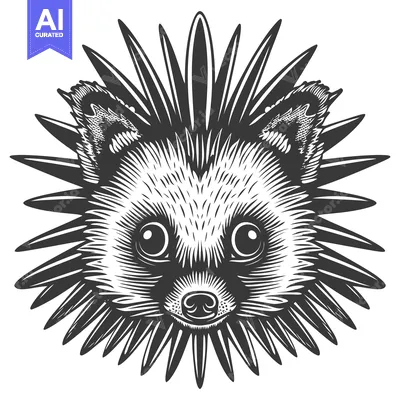 Aset premium populer: Black and White Illustration of a Raccoon's Face with Spiky Fur