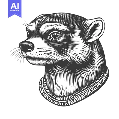 Aset premium populer: Black and White Illustration of a Raccoon's Head with a Collar