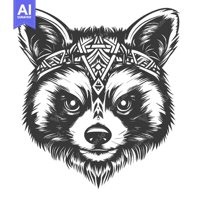 Aset premium populer: Black and White Illustration of a Raccoon with Geometric Design