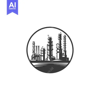 Aset premium populer: Black and White Illustration of a Refinery with Tall Towers