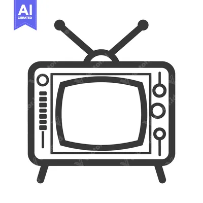 Aset desain premium: Black and White Illustration of a Retro Television