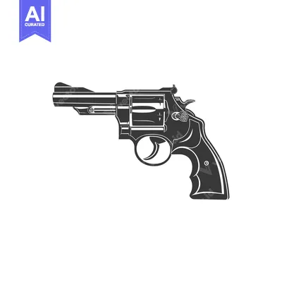 Aset desain premium: Black and White Illustration of a Revolver