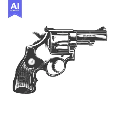 Aset premium populer: Black and White Illustration of a Revolver