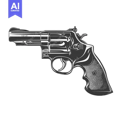 Premium design asset: Black and White Illustration of a Revolver Handgun