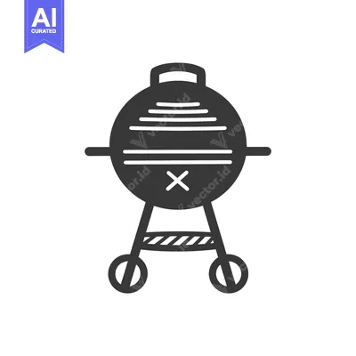 Aset desain premium: Black and white illustration of a round grill with wheels