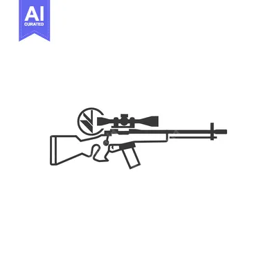 Aset desain premium: Black and white illustration of a scoped rifle
