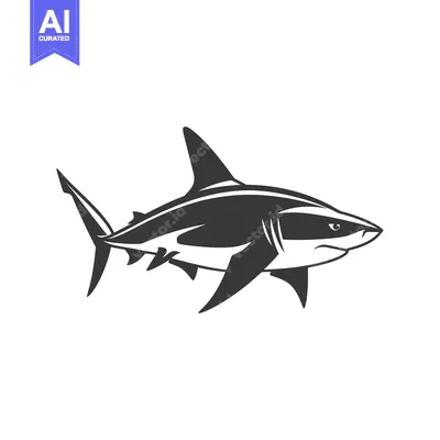 Premium design asset: Black and White Illustration of a Shark Swimming