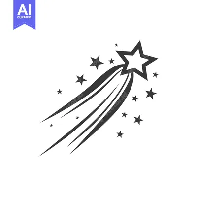 Aset premium populer: Black and white illustration of a shooting star with a trail of smalle