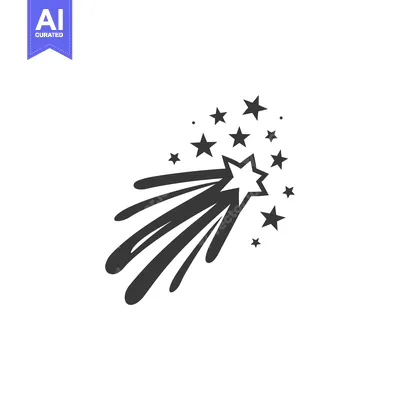 Premium design asset: Black and White Illustration of a Shooting Star with a Trail of Stars