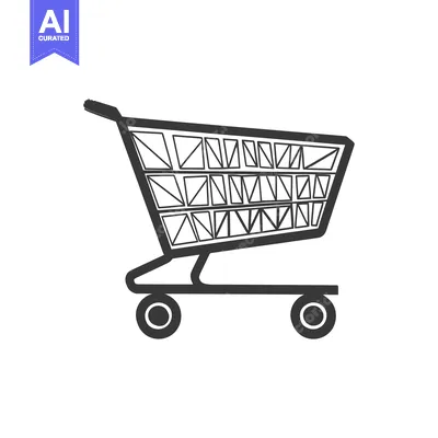 Premium design asset: Black and white illustration of a shopping cart with wheels