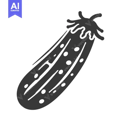 Premium design asset: Black and white illustration of a single cucumber