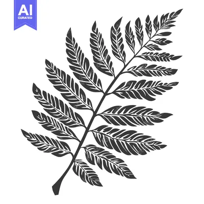 Aset desain premium: Black and White Illustration of a Single Fern Branch
