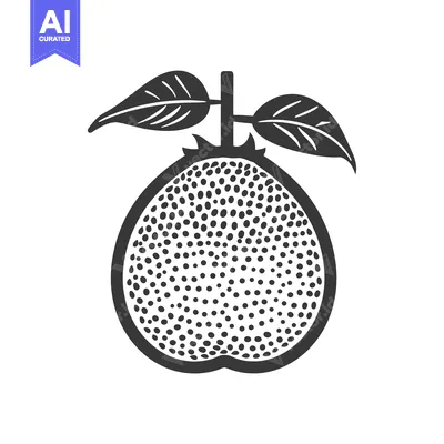 Aset desain premium: Black and White Illustration of a Single Quince Fruit with Leaves
