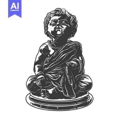 Aset premium populer: Black and White Illustration of a Sitting Buddha Statue