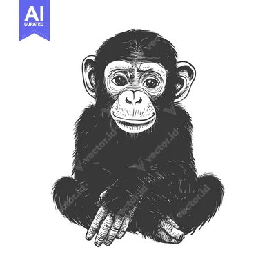 Popular premium asset: Black and White Illustration of a Sitting Chimpanzee