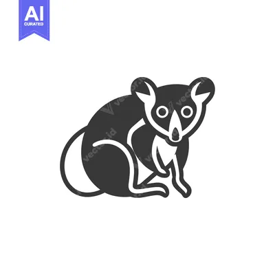 Aset desain premium: Black and White Illustration of a Sitting Lemur