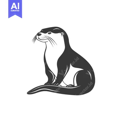 Aset desain premium: Black and White Illustration of a Sitting Otter