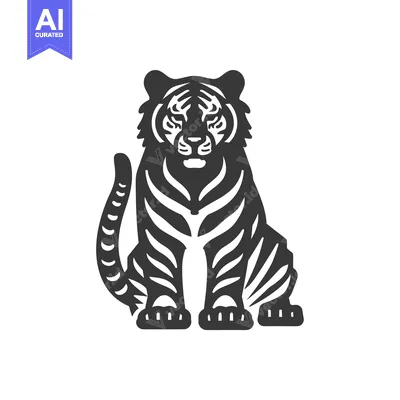 Aset desain premium: Black and White Illustration of a Sitting Tiger