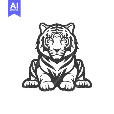 Aset desain premium: Black and White Illustration of a Sitting Tiger