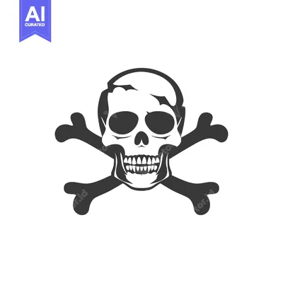 Aset desain premium: Black and white illustration of a skull and crossbones