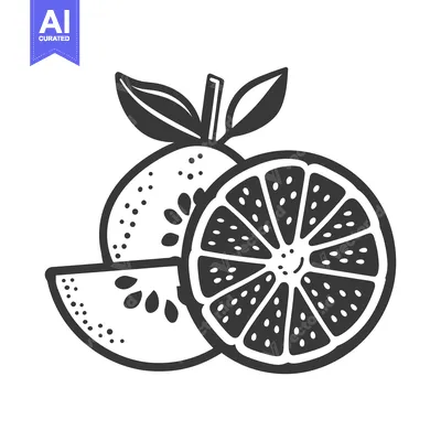 Aset premium populer: Black and White Illustration of a Sliced Orange with Leaves