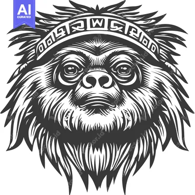 Aset premium populer: Black and White Illustration of a Sloth's Face with Tribal Design Head