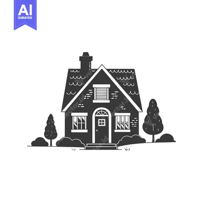 Popular premium asset: Black and White Illustration of a Small Brick House with a Chimney