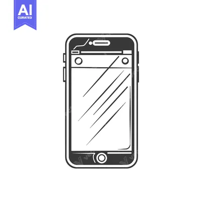 Aset desain premium: Black and White Illustration of a Smartphone with a Blank Screen