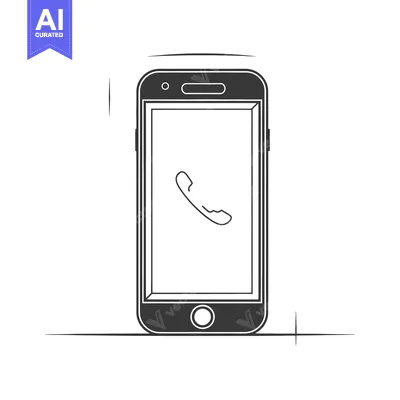 Aset desain premium: Black and White Illustration of a Smartphone with a Phone Icon on the